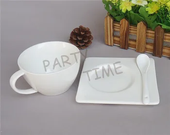 Fini porcelan zajtrk pokal, mleka, skodelico, cappucino skodelico kave in pladenj in žlico Slike 2