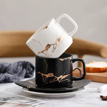Exquisitely imitacija marmorja teksturo keramično skodelico kave Kratek umetnost keramične črni čaj pokal