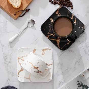 Exquisitely imitacija marmorja teksturo keramično skodelico kave Kratek umetnost keramične črni čaj pokal Slike 2