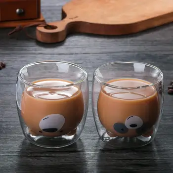 3D 2-tier Inovativnih Lep Panda Medved Kavo Vrč Toplotno odporni Dvojno Steno Steklene Skodelice Za Kavo, Mleko, Sok Doma Stranka Dekor Slike 2