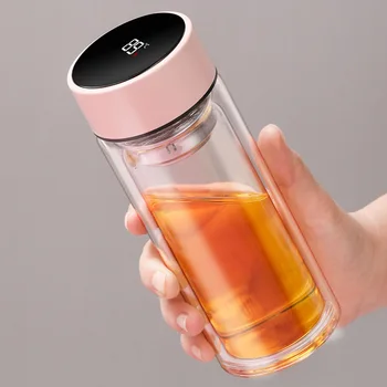 280ml/480ml Inteligentno Steklo Čaj Pokal Ustvarjalne Prikaz Temperature Vode Steklenico Prenosni Dvojno Plast Stekla Vrč za Odrasle Darilo
