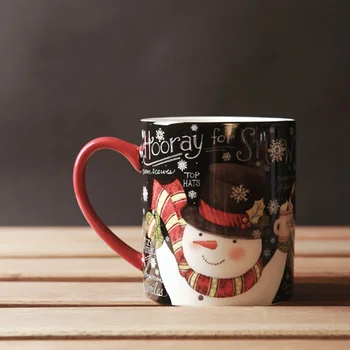 Visoka Kakovost Božič Keramične Skodelice težav poiščete Porcelana Snežaka Skodelico Kave Zakka Zgostitev 450 ml Črno Rdeče Skodelice in Vrčkov na Debelo