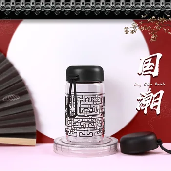 Kitajski Slog Majhno Steklenico Vode Non-slip Trend Modni Stekleni Pokal Prenosni z Vrvjo Vode Pokal na Prostem, Potovanja Doma Steklenica za Vodo Slike 2