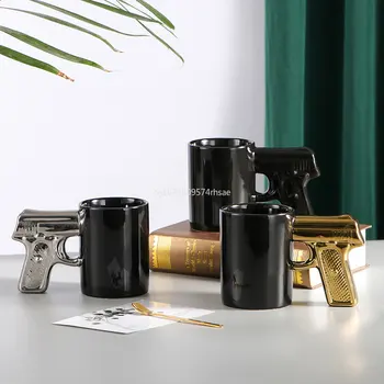 Ustvarjalne Porcelana Skodelice Različnih Barvah Pištolo Vrč Osebno Vode, Skodelico Kave Pokal 3D Oblikovan Pokal Slike 2