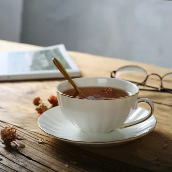 Angleški popoldne teacup skodelico kave krožnik poročna slovesnost ročno poslikano zlato zahodni restavracija kosti kitajske pokal set Slike 2