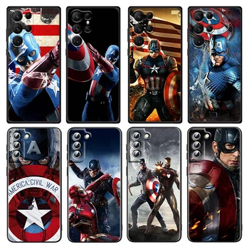 Captain America Marvel Za Samsung Galaxy S22 S23 S20 S21 Ultra Pro Plus S9 S10 S8 S7 4G 5G Silikonski Mehko Črno Primeru Telefon