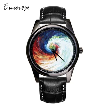 Enmex Individualizacija design ročno uro 3D vortex usnjeni trak kreativna zasnova Oljna slika, moda quartz ura uro