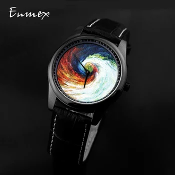 Enmex Individualizacija design ročno uro 3D vortex usnjeni trak kreativna zasnova Oljna slika, moda quartz ura uro Slike 2