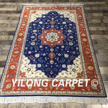 Yilong 4'x6' trajno ročno turški modro preprogo salonu dekoracijo luksuzni volna svila preprogo (WY2060S4x6)