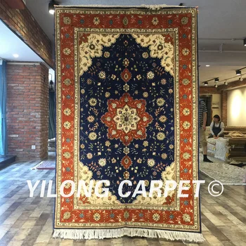 Yilong 4'x6' trajno ročno turški modro preprogo salonu dekoracijo luksuzni volna svila preprogo (WY2060S4x6) Slike 2