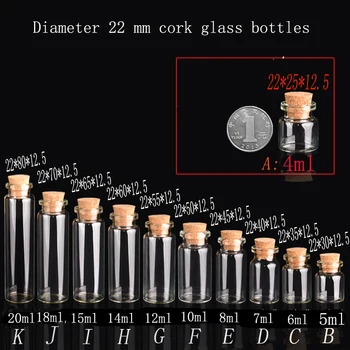 debelo 50pcs/veliko 15ml(22*65*12.5 mm) Plute steklene ampule ,Steklene Steklenice,steklenice,v kozarcu, stekleni viali s pluto Slike 2