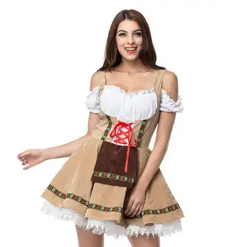 2022 Ženske Oktoberfest Devica Cosplay Kostum nemškem Bavarskem je Tradicionalna Festival brez naramnic Preplete Obleko Pivo Dekle Kostum Slike 2