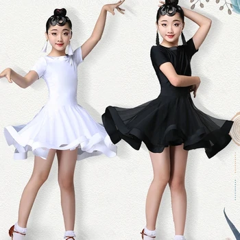 2022 Dekle Latinski Ples Obleko Dvorana Salsa Obleko Rumba Konkurence Dancewear Otrok Tango Kostume Nositi Oblačila, Kratek Rokav