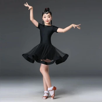 2022 Dekle Latinski Ples Obleko Dvorana Salsa Obleko Rumba Konkurence Dancewear Otrok Tango Kostume Nositi Oblačila, Kratek Rokav Slike 2