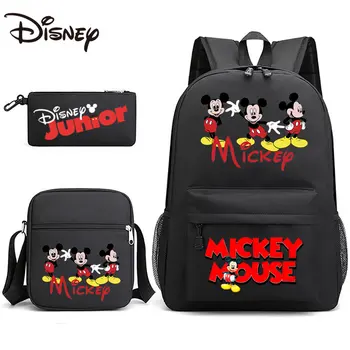 Disney Nahrbtnik Študent 3-Kos Šolsko Torbo Mickey Mouse Vzorec Platno Potovalna Torba Nahrbtnik Ženske