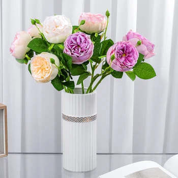 Visoka Kakovost Austin Rose Veje Umetnih Ros Svile Cvetja za Valentinovo Poročno Cvetje Doma Dnevna Soba Dekor Flores