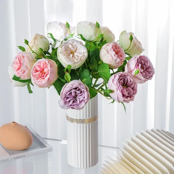 Visoka Kakovost Austin Rose Veje Umetnih Ros Svile Cvetja za Valentinovo Poročno Cvetje Doma Dnevna Soba Dekor Flores Slike 2