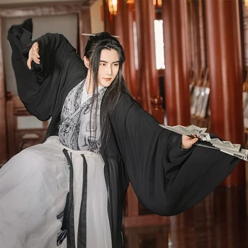Plus Velikost 4XL Kitajske Tradicionalne Vezenje Pari Cosplay Fancy Oblačenja Noša Black&Gray Hanfu Jakno Za Moške