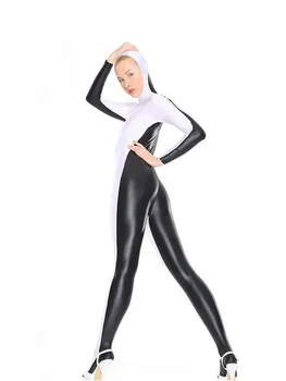 Črno/Bela Lycar Spandex Catsuit Odprto Obraz Unisex Seksi Obleka, Kostume Obleko Halloween Maskiranje Cosplay Obleko