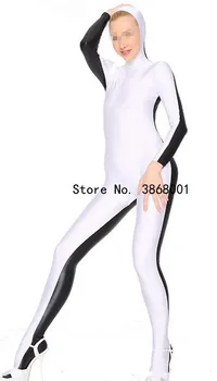 Črno/Bela Lycar Spandex Catsuit Odprto Obraz Unisex Seksi Obleka, Kostume Obleko Halloween Maskiranje Cosplay Obleko Slike 2