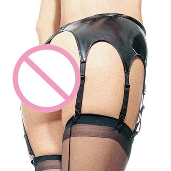 Ženske Seksi wetlook Perilo hlače iz Lateksa S 6 podveze Umetno Usnje Elastična pvc Clubwear Mini dame Hlače Vroče Erotično spodnje Perilo