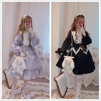 Moda Kawaii Lolita OP Obleko Eleganten Dolg Rokav Kolaž Študent Pravljice, Cosplay Classic Vintage Japonski Harajuku Mori Dekle