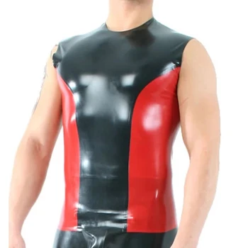 Seksi Latex Majica Črna z Rdečim Telovnik Vrhu Rezervoarja za Moške Nositi Ročno
