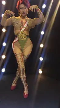 Ženski Maršal Seksi Gostje tesen vgradnjo Jumpsuit Model Ženskih Pevka modni brvi Odpiranje Ples Ekipa Kostum Stranka Praznovanje