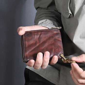 AETOO Nove originalne ročno izdelane usnjene kovanec torbici retro naguban moške kratke denarnice zadrgo mala denarnica kovanec vrečko