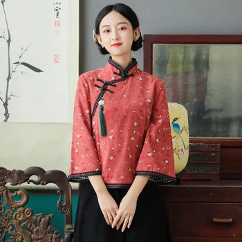 2022 novi kitajski slog qipao bluzo camisa mujer dnevno tangsuit cheongsam qipao vrh ženske jeseni elegantno srajco kitajska blusa