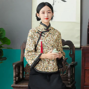 2022 novi kitajski slog qipao bluzo camisa mujer dnevno tangsuit cheongsam qipao vrh ženske jeseni elegantno srajco kitajska blusa Slike 2
