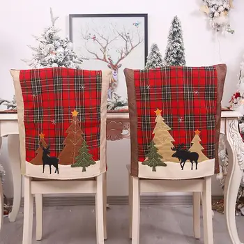 Božični Okraski Gozd Kariran Stol Nastavite Elk Nalepke Blata Set Home Restavracija Božično Vzdušje Postavitev Stol Pokrov Slike 2