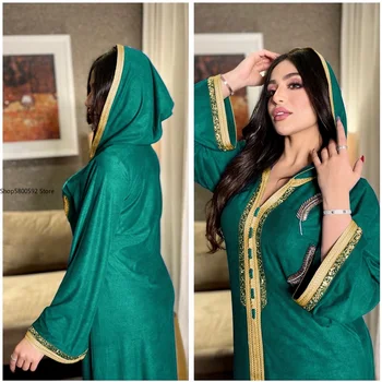 2021 Ramadana Abayas Za Ženske Abaya Dubaj Muslimanskih Hooded Obleko Jalabiya Caftan Marocain Turški Večerno Obleko Islam Oblačila Slike 2