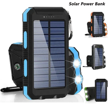 20000mAh Zunanja Baterija Power Bank Solarno Polnjenje Tri-dokazilo Poverbank Prenosni Polnilec Z LED Luči Dvojni USB Powerbank