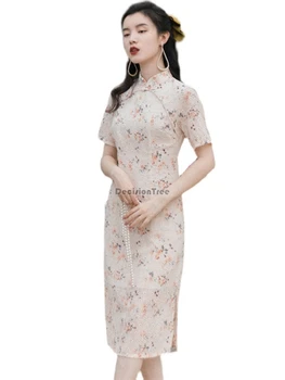 2022 kitajski obleko saten letnik cvet tiskanja ženske orientalski obleko cheongsam sodobni ženski kitajska eleganten casual stranka qipao