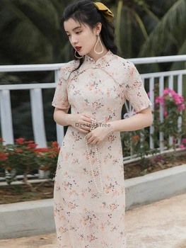 2022 kitajski obleko saten letnik cvet tiskanja ženske orientalski obleko cheongsam sodobni ženski kitajska eleganten casual stranka qipao Slike 2