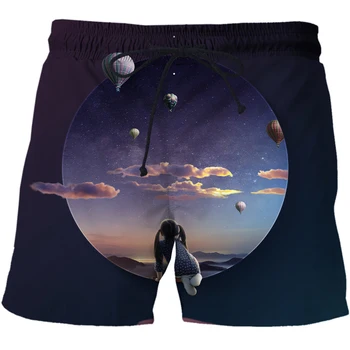2021 Poletne moške hlače 3D Tiskanih nočno nebo hlače, Moške/Ženske Kratke Hlače Moški, plavanje hlače Hitro sušenje Elastični Pas Hlače