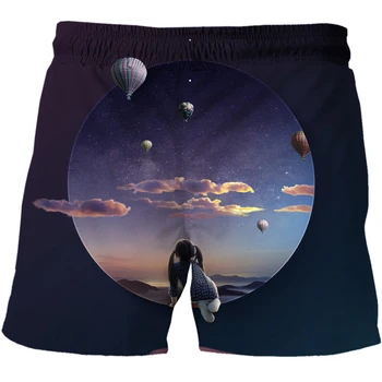 2021 Poletne moške hlače 3D Tiskanih nočno nebo hlače, Moške/Ženske Kratke Hlače Moški, plavanje hlače Hitro sušenje Elastični Pas Hlače Slike 2