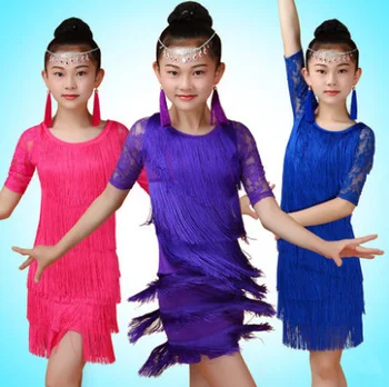 2019 nova dekleta latinski ples krilo konkurence predstava za otroke, ples, oblačila tassel kostumi za otroke praksi oblačila