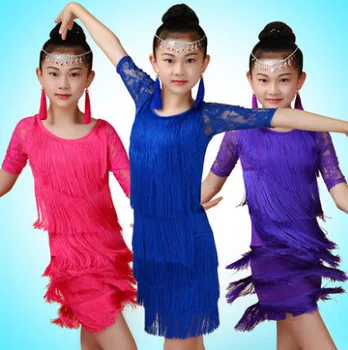 2019 nova dekleta latinski ples krilo konkurence predstava za otroke, ples, oblačila tassel kostumi za otroke praksi oblačila Slike 2