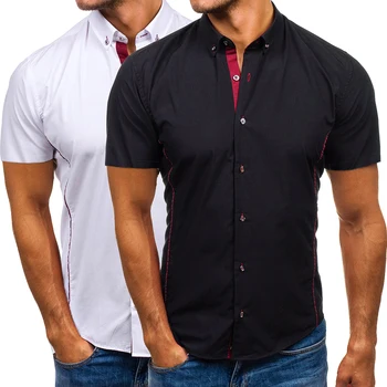 Moške srajce klasični črno beli moda za moške slim osebnost meja za moške kratek rokavi srajce socialne dnevnih migrantov, srajce