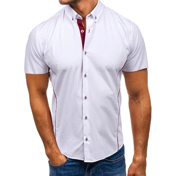 Moške srajce klasični črno beli moda za moške slim osebnost meja za moške kratek rokavi srajce socialne dnevnih migrantov, srajce Slike 2