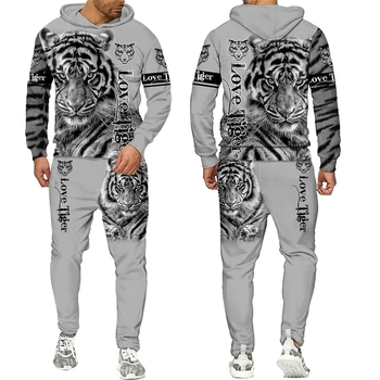Moški Trenirko Kul Tiger 3D Tiskanih Sweatpants in Hoodie Nastavite Šport Človek Obleke Plus Velikost Moške Oblačila Obleko Ulične 02