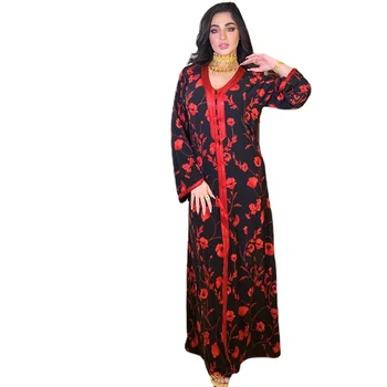 Muslimanski Moda Tam Kaftan Abaya Ženske Cvetlični Kimono Dubaj Dashiki Tiskanja Boho Maxi Obleko 2021 Caftan Marocain Islamska Oblačila