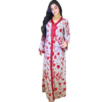 Muslimanski Moda Tam Kaftan Abaya Ženske Cvetlični Kimono Dubaj Dashiki Tiskanja Boho Maxi Obleko 2021 Caftan Marocain Islamska Oblačila Slike 2