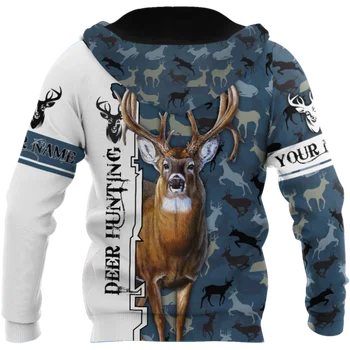 Po meri Ime Jelen Lov 3D Vsem Natisnjeno Moški pulover s kapuco & Majica Jeseni Unisex Zip Kapuco Priložnostne Ulične KJ814 Slike 2