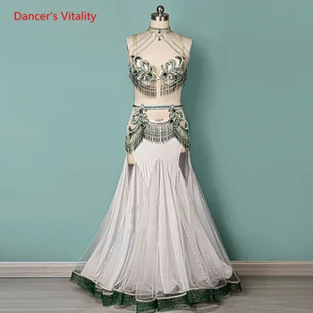 Ples Trebuh Uspešnosti Oblačil Žensk Flash Diamond Tassel Visoko Pasu Preja Krilo Orientalski Ples Nositi Obleko Prilagajanje Obleko