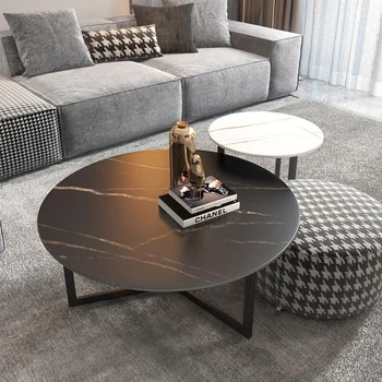 Italijanski luksuzni rock čaj tabela krog majhno stanovanje moderno preprost Nordijska velikost visoko in nizko mizo čaj kombinacija