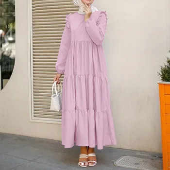Dolg Rokav Muslimanskih Priložnostne Obleko Ženske 2022 Ramadana Abaya Dubaj Turčija Islam Oblačila Tam Kaftan Haljo Longue Femme Musulmane Slike 2