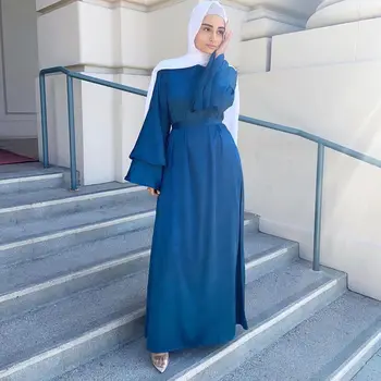2021 Visoko Režejo Elegantne Retro Haljo Turški Barva Trobenta Rokav Haljo Islamska Oblačila Muslimansko Obleko Abaya Muslimansko Obleko Slike 2